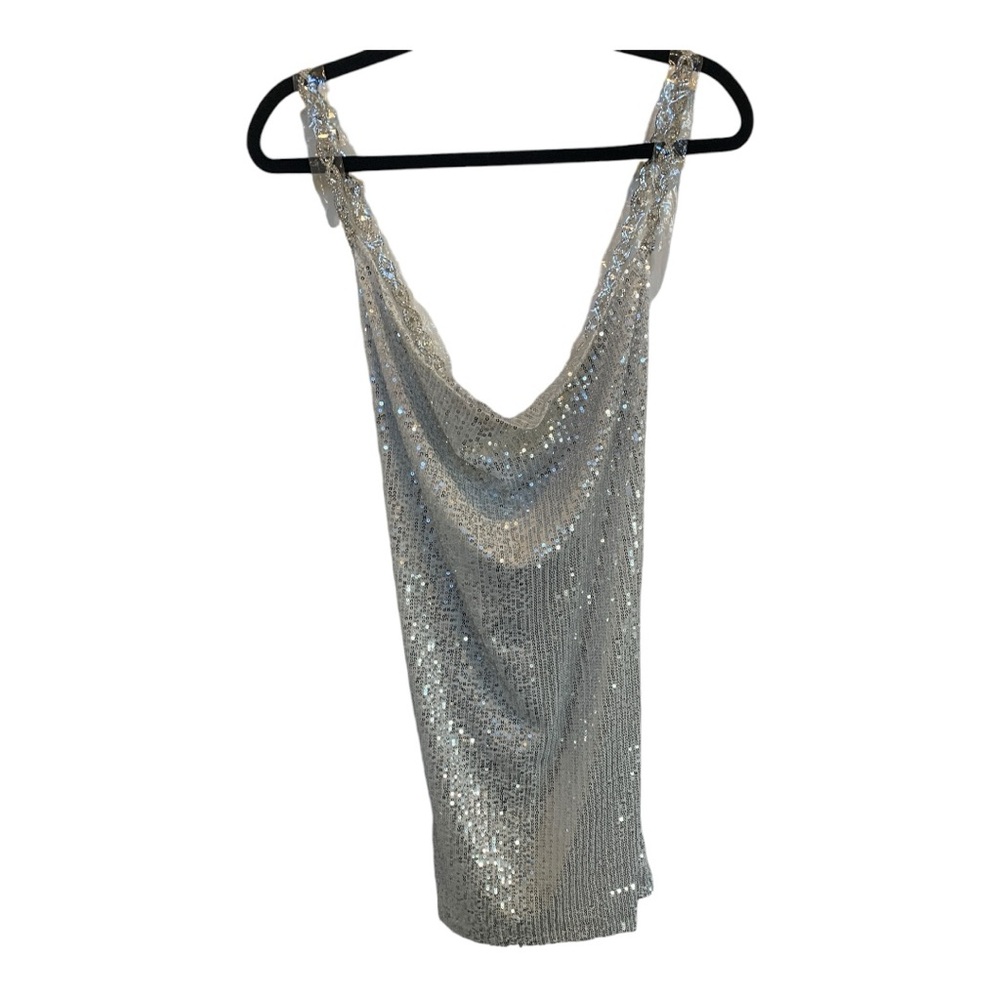 Lulus Famous Behavior Silver Sequin Mini Cocktail Rhinestone Strap Dress #0333 - Picture 5 of 11